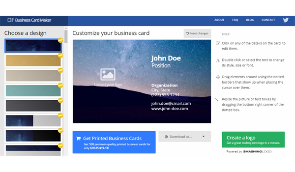 Free Business Card Maker có giao diện đơn giản