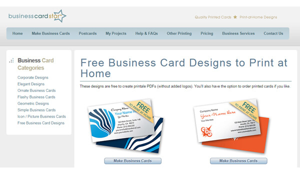 Business Card Star sắp xếp các danh mục thiết kế khoa học